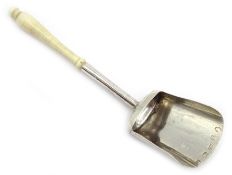 George III silver caddy spoon, ivory terminal by Cocks & Bettridge,