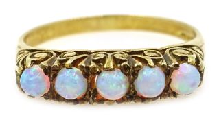Five stone opal silver-gilt ring,