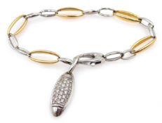 Chimento 18ct white and yellow gold link bracelet with diamond set navette finial, hallmarked,