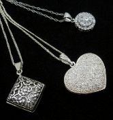 Silver cubic zirconia heart pedant and two other silver pendants all stamped 925