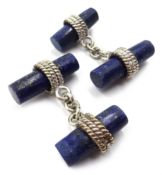 Pair of silver lapis lazuli cuff-links,