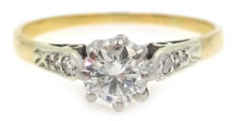 18ct gold diamond solitaire ring with diamond shoulders Condition Report size L, 1.
