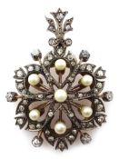 Victorian diamond and pearl pendant set in gold and silver, retailed by Jay's diamond merchant,