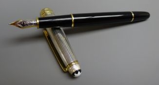 Writing Instruments - Montblanc Meisterstuck '18k' gold nib fountain pen, sterling silver top,