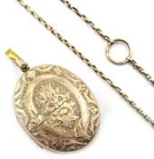 Victorian locket with bright cut decoration on gold-plated necklace Condition Report