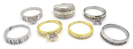 Seven silver and silver-gilt cubic zirconia set dress rings,