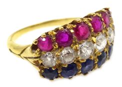 18ct gold (tested) sapphire, ruby and diamond Patriot ring Condition Report Approx 4.
