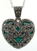 Silver marcasite and turquoise pendant necklace,