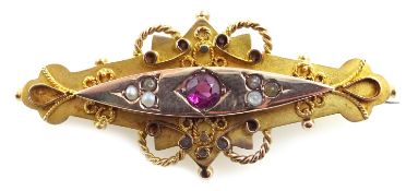 9ct gold seed pearl and amethyst set brooch, Chester 1913 Condition Report Approx 3.