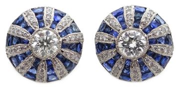 Pair of platinum (tested) sapphire and diamond circular stud ear-rings Condition Report