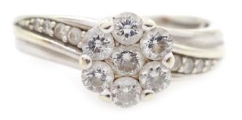 White gold diamond cluster ring, hallmarked 9ct, diamonds 0.