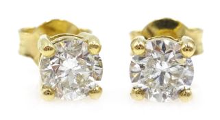 Pair of 18ct gold round brilliant diamond stud ear-rings,
