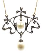 Gold and silver pearl and diamond necklace,