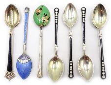 Six silver and enamel coffee spoons by Turner & Simpson, Birmingham 1938/48 and Robert Chandler,
