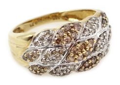 9ct gold champagne and white diamond ring, stamped 375, diamonds 0.