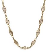 9ct gold necklace, each marquise link with pierced decoration, hallmarked, approx 8.