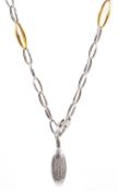 Chimento 18ct white and yellow gold link necklace with diamond set navette finial, hallmarked,