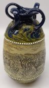 Art Nouveau Royal Doulton three handled vase, decorated with cattle by Hannah Barlow,