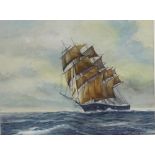 Sailing Ship at Sea, 20th century watercolour signed by R. J.