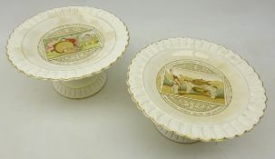 Pair 19th century Wedgwood compote's, printed in the Card Motto Series,