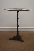 Circular marble top table with cast iron fluted column on moulded supports, D60cm,