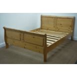 Traditional 4'6" waxed pine sleigh bed, W144cm, H90cm,