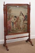 Victorian mahogany fire screen, moulded frame with needlework panel,