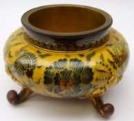 Zsolnay Pecs porcelain Jardiniere of squat bulbous form decorated with stylized flowers on yellow