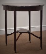 Edwardian inlaid mahogany occasional table, square tapering supports, connected by an under tier,