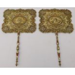 Pair 19th century face screens or fixed fans,