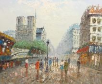 Parisian Street Scene, 20th century oil on canvas board signed Burnett 49.5cm x 59.