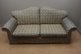 Three seat traditional style sofa upholstered with optional cushions,
