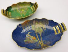 Carlton Ware 'Vert Royal' dish and another decorated with Cranes on a blue mottled ground,