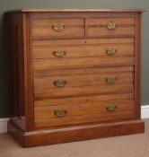 Edwardian walnut chest, two short and three long drawers, plinth base on castors, W103cm, H107cm,