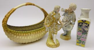 Royal Worcester porcelain blush ivory basket with flower frog c1919,