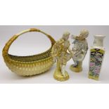 Royal Worcester porcelain blush ivory basket with flower frog c1919,