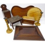 19th century mahogany tea caddy, candle box, Edwardian inlaid kidney shaped tray,