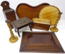 19th century mahogany tea caddy, candle box, Edwardian inlaid kidney shaped tray,