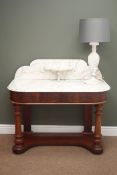 Victorian mahogany washstand, moulded white and black veined marble top, single frieze drawer,