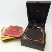 HMV wind up gramophone with thirty-five 78 Records Condition Report <a