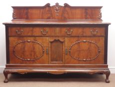 Late 19th century mahogany sideboard, raised shaped back with floral and urn carving,