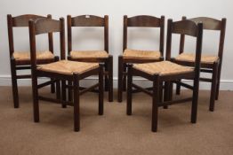 Set six 20th century elm dining chairs with drop in rush seats Condition Report