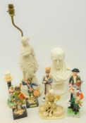 Porcelain figure in the style of a Japanese Okimono, three Continental porcelain Officers,