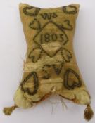 George III layette pincushion, of rectangular waisted form,