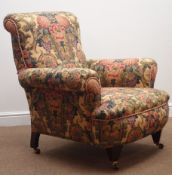Victorian armchair, upholstered Liberty 'Finsbury' fabric, on mahogany square tapering legs,