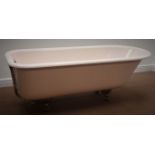 'VT' cast iron bath, con enamel in pink, bronze claw foot feet, W77cm, H61cm,