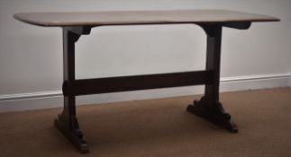 Ercol rectangular dining table, solid end supports, single stretcher, sledge feet, 75cm x 150cm,