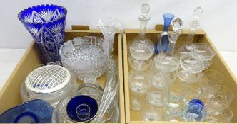 Collection of glassware including; cut glass vase, decanters, fruit bowls, condiment set,