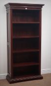 Solid mahogany open bookcase, projecting cornice, four adjustable shelves, plinth base, W87cm,