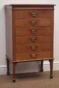 Edwardian walnut music cabinet, six drawers, square tapering supports on spade feet, W55cm, H91cm,